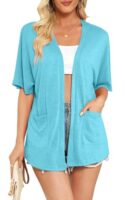 Wiwclo Women Lake Blue Short Sleeve Kimono Cardigan