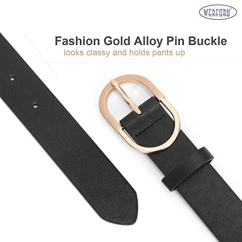 WERFORU Women's Leather Belt with Gold Buckle