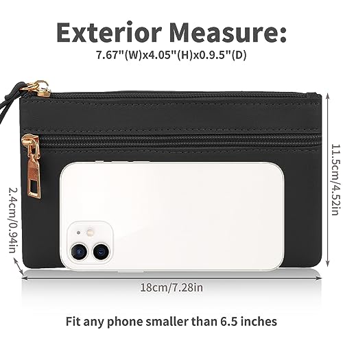 TIESOME Women's Leather Double Zipper Wristlet Wallet