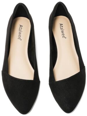 Ataiwee Women's Wide Suede Pointed-Toe Ballet Flats