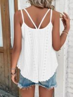 WNEEDU Women's Summer Sleeveless Eyelet Embroidery Top