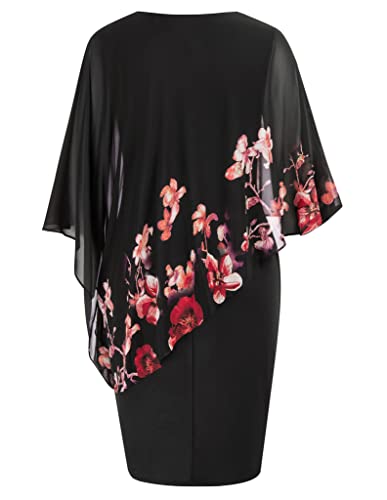 Hanna Nikole Plus Size Cape Chiffon Cocktail Dress