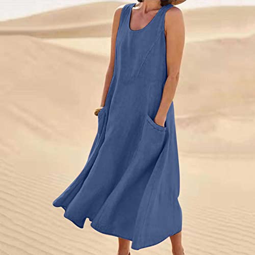 Sundresses for Women Cotton Linen Sleeveless Long Dress