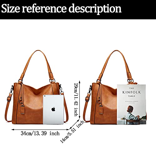 Aileese Women Leather Large Multi-Pocket Tote Bag