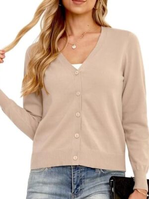 GRECERELLE Women's Lightweight V-Neck Cardigan Jumper
