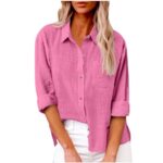Linen Button Down Shirts for Women, Long Sleeve, S-5XL
