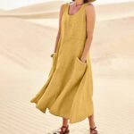Skang Women's Cotton Linen Maxi Dress with Pockets