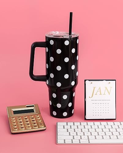 Kate Spade 1.18L Tumbler with Handle and Straw, Black Dot