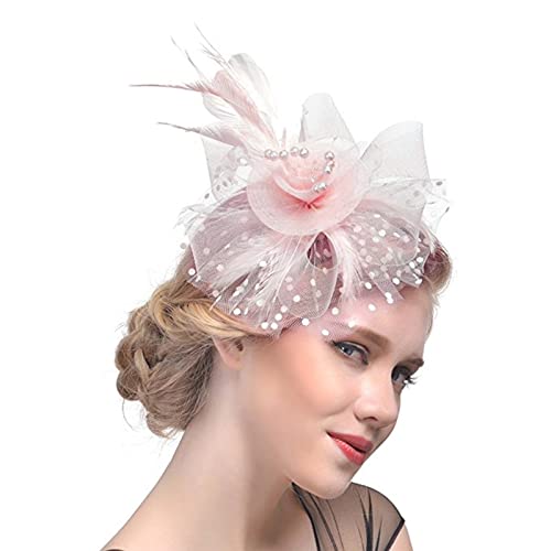 DRESHOW Fascinator Hat with Mesh, Ribbons, & Feathers