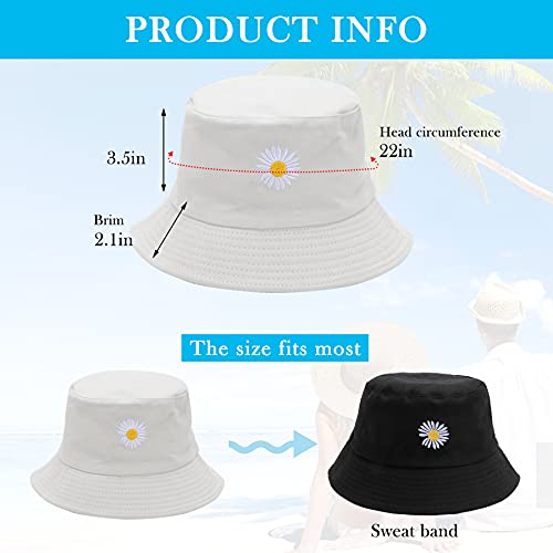 Daisy Embroidery Reversible Cotton Bucket Hat - Women