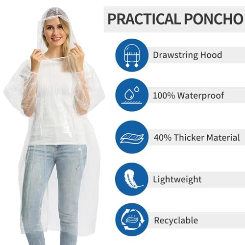 Opret Disposable Rain Ponchos, 5/10 pcs, Waterproof with Hood