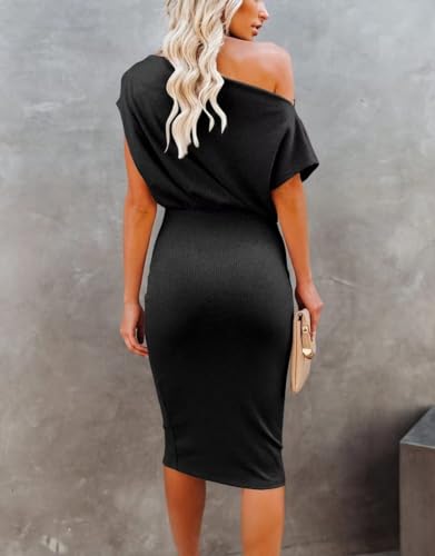 Dressmine Women's Summer Wrap Midi Bodycon Dress