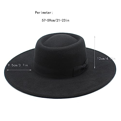 VASANA Black Wide Brim Fedora with Bow for Women/Girls