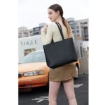 MEEGIRL Ladies PU Leather Tote Handbag with Zip (Black)