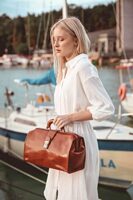 Vintage Style Small Dark Brown Leather Doctor Bag