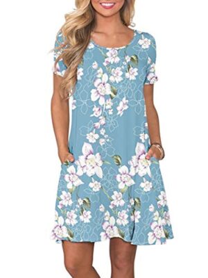 AUSELILY Women's Summer Casual T-Shirt Dress with Pockets
