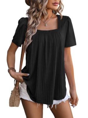 Flikity Womens Square Neck Puff Sleeve Blouse S-2XL