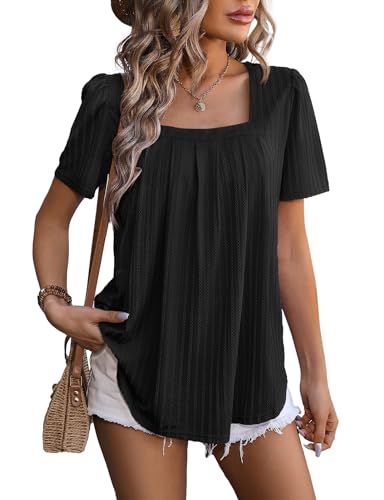 Flikity Womens Square Neck Puff Sleeve Blouse S-2XL
