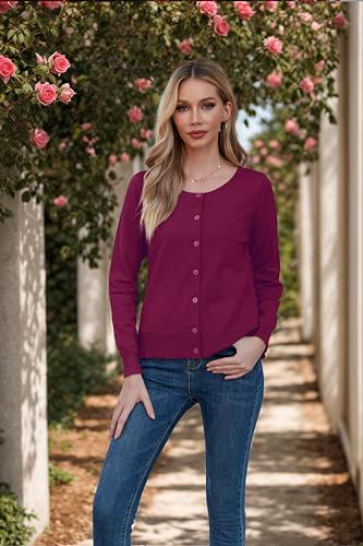 GRECERELLE Women's Button Down Crewneck Cardigan Knit