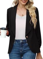 PrinStory Womens 3/4 Sleeve Open Front Blazer Jacket