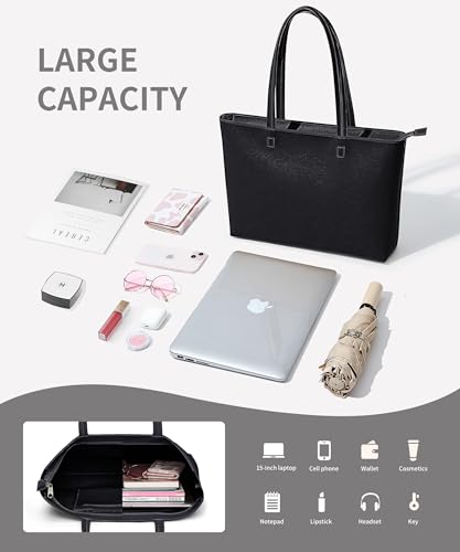 KALIDI Waterproof PU Tote Bag for Women, Large, Zipper