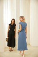 GRACE KARIN Women's Cowl Neck Belted Midi Dress