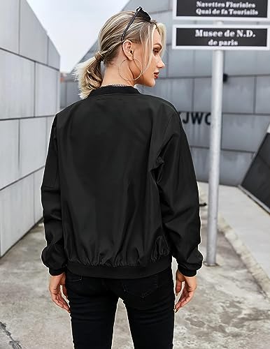 Zeagoo Women's Quilted Bomber Jacket, Black, Size L