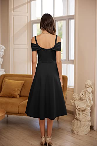 GRACE KARIN Women Cold Shoulder V-Neck High-Low Dress