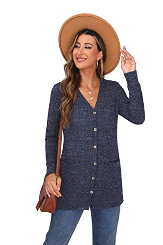 GRECERELLE Women's Long Sleeve V Neck Cardigan with Pocket
