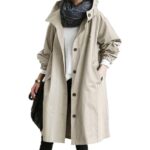 Angxiwan Women's Windproof Hooded Trench Coat with Pockets