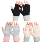 Neer 3 Pair Winter Cotton Fingerless Gloves for Women
