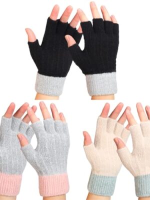 Neer 3 Pair Winter Cotton Fingerless Gloves for Women