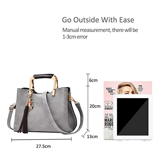 NICOLE&DORIS Women PU Leather Gray Handbag with Tassel