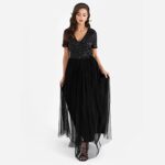 Maya Deluxe Plus Size Sequined Evening Dress, Short Sleeve