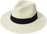 DRESHOW Women Straw Panama Fedora Beach Hat UPF 50+