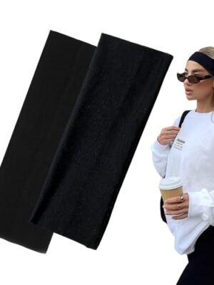 7cm Wide Black Headbands, 2-Pack for Women & Men
