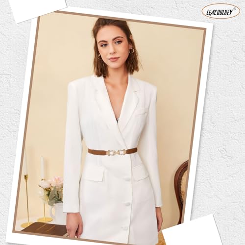 LEACOOLKEY Women Skinny Elastic Belt with Gold Buckle