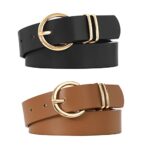JASGOOD Women's Leather Belts, Gold Buckle, 2 Pack