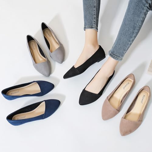 Ataiwee Women's Wide Suede Pointed-Toe Ballet Flats
