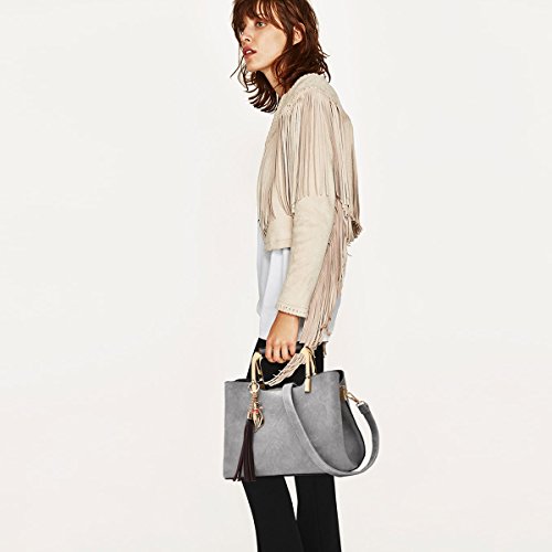 NICOLE&DORIS Women PU Leather Gray Handbag with Tassel