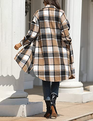 Sukany Women's Casual Wool Blend Plaid Shirt Jacket