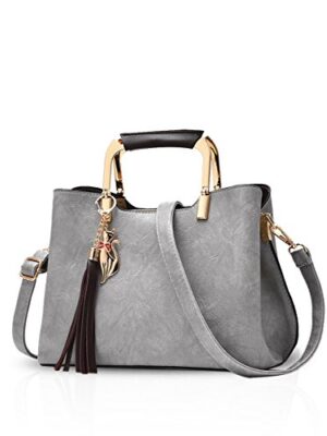 NICOLE&DORIS Women PU Leather Gray Handbag with Tassel