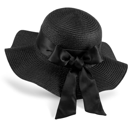 GNEGNI LIFE Women's Wide Brim Straw Sun Hat, Foldable