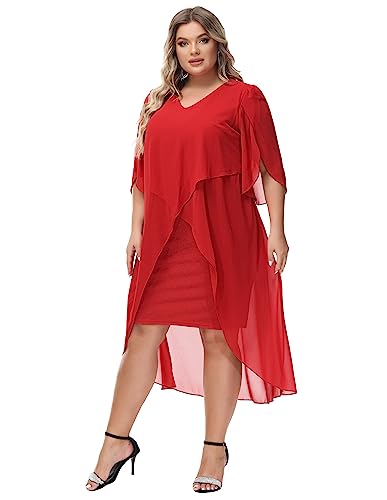 Hanna Nikole Plus Size Chiffon V-Neck Cape Dress