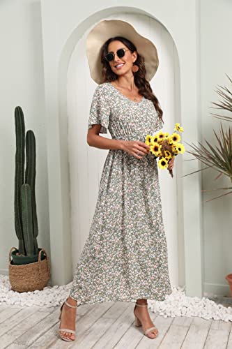 GRECERELLE Womens Summer Floral V Neck Midi Dress