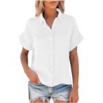 LUSHAasd Women's Cotton Linen Casual Button Down Shirt