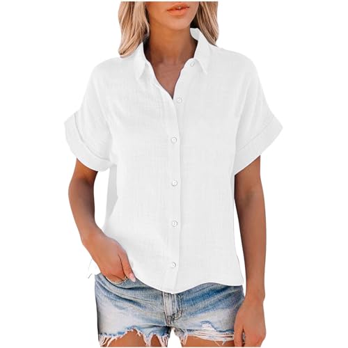 LUSHAasd Women's Cotton Linen Casual Button Down Shirt