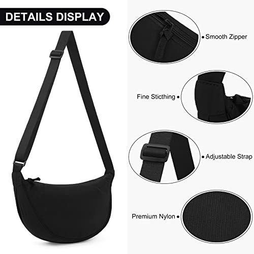 Crescent Nylon Crossbody Bag for Women with Adjustable Strap