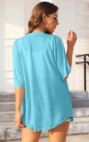 Wiwclo Women Lake Blue Short Sleeve Kimono Cardigan