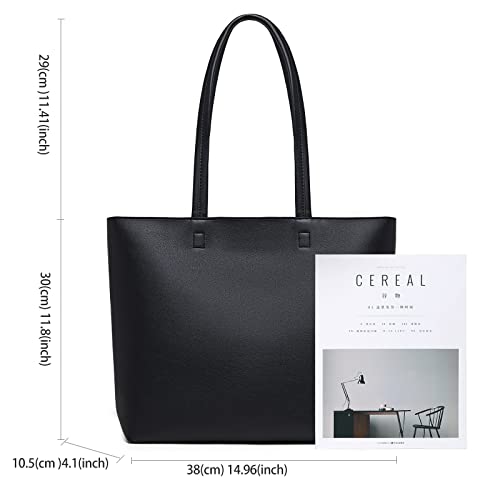 MEEGIRL Ladies PU Leather Tote Handbag with Zip (Black)